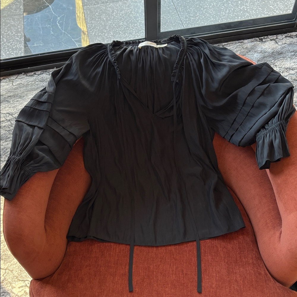 Ramy Brook Black V-Neck Blouse with Side Ties